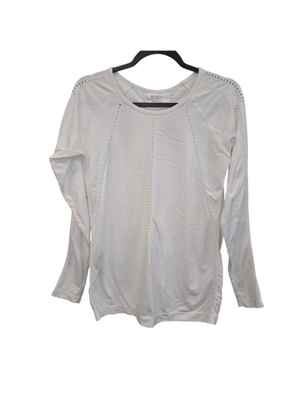 Athleta Foothill Womens M White Long Sleeve Perforated Lightweight Top 4592